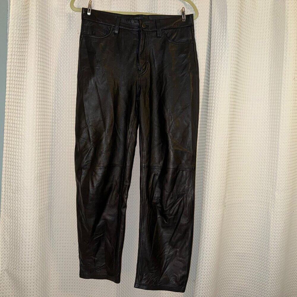 Banana Republic Womens 27 Genuine Lamb Leather Pants Black Straight Leg